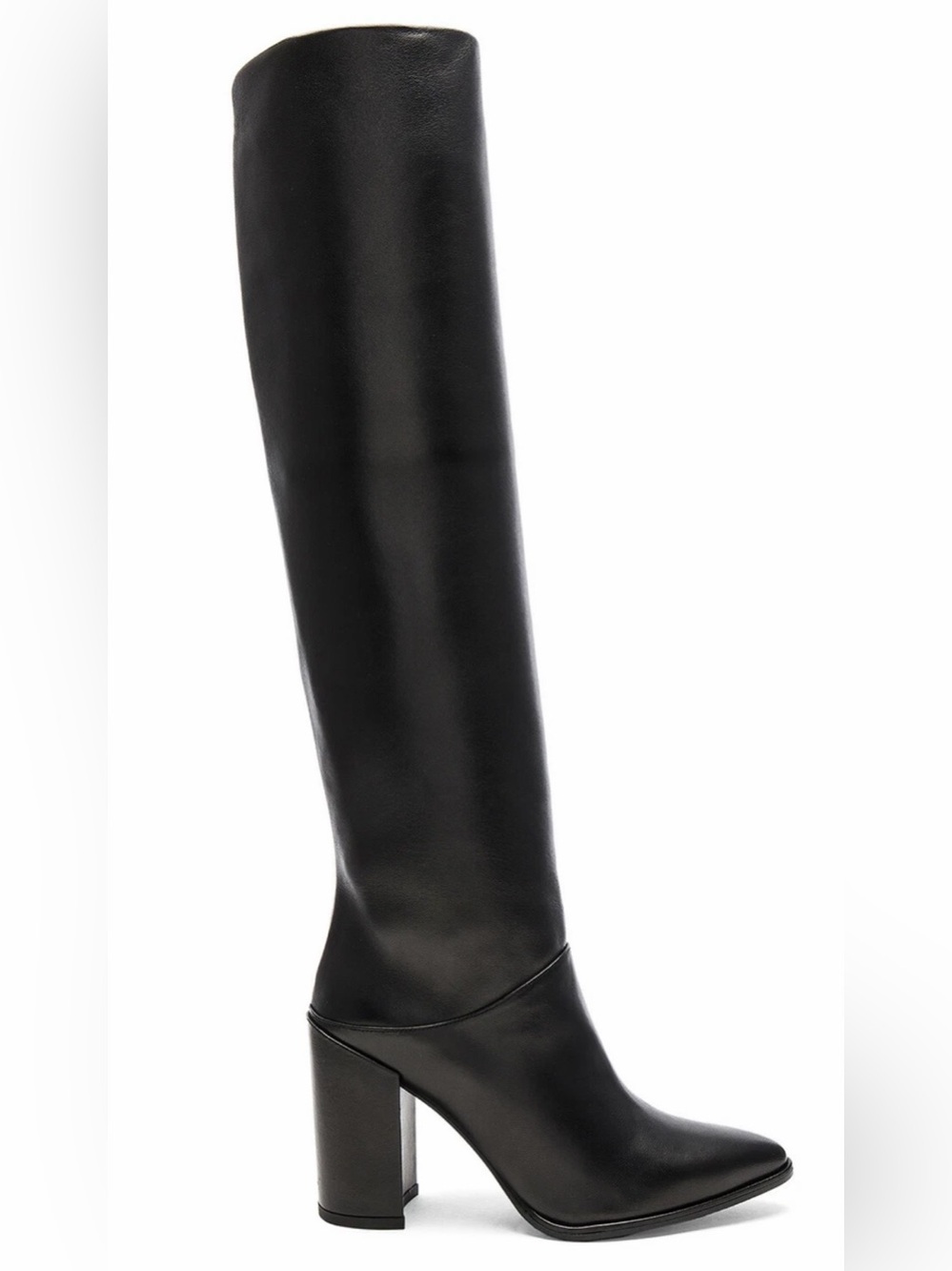 Stuart Weitzman Black Leather Knee-High Slouch Boots Block Heel Size 7.5 M